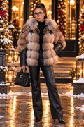 Vellure Couture multitone fur jacket with leather sleeves front view