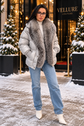 Silver natural fur trim puffer jacket front full-body view