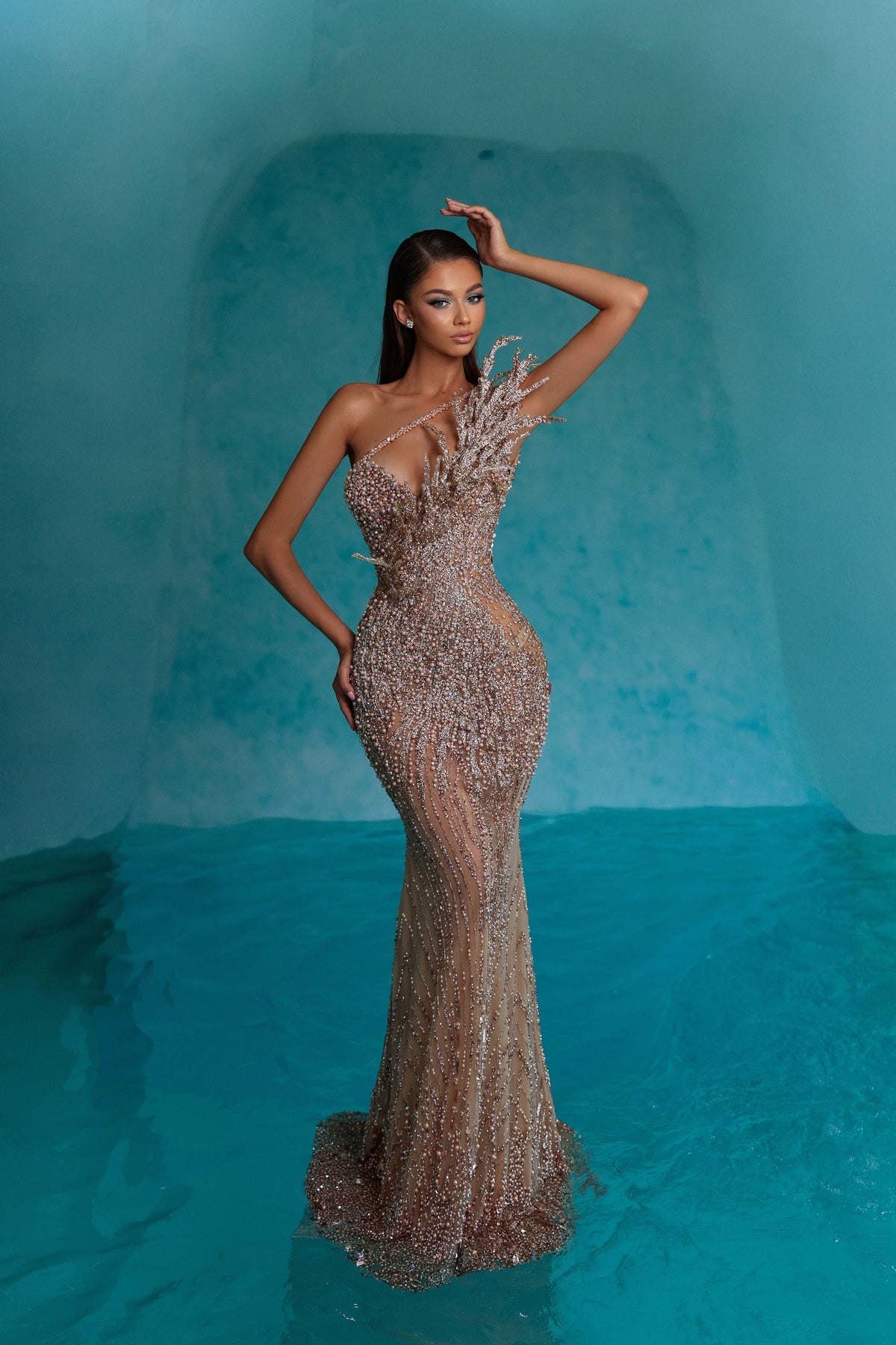 Gold Adorned Dress with Embellished Stick Details